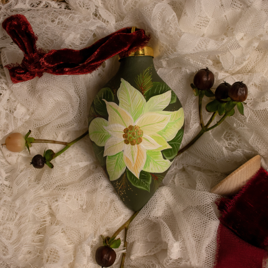 Poinsettia in Verte Icicle Shaped Ceramic Ornament