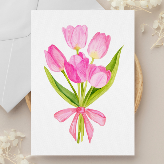 Pink Tulips Valentine's Day Flowers in Envelope Greeting Card