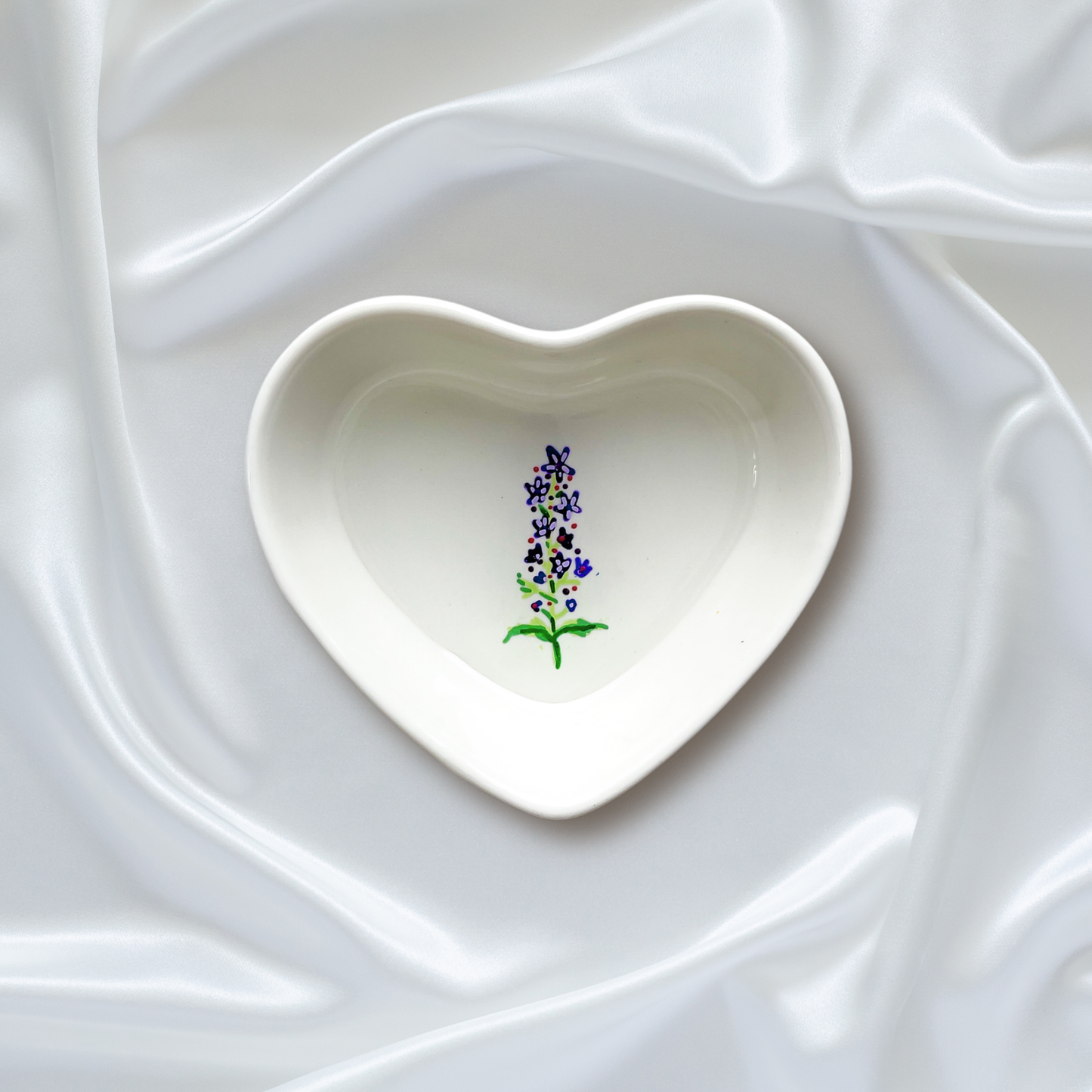 July Birth Flower Larkspur Ceramic Ring Dish Jewelry Tray