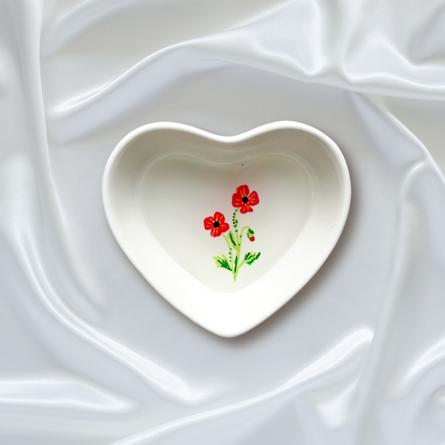 August Birth Flower Poppy Ceramic Ring Dish Jewelry Tray