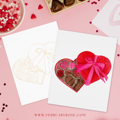 Valentine's Day Watercolor Coloring Pages Paint Kit - BEGINNER FRIENDLY TO ADVANCED