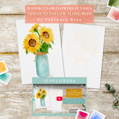 Watercolor Flowers in Vases Collection No. 1 Watercolor Coloring Pages Paint Kit - BEGINNER FRIENDLY TO ADVANCED