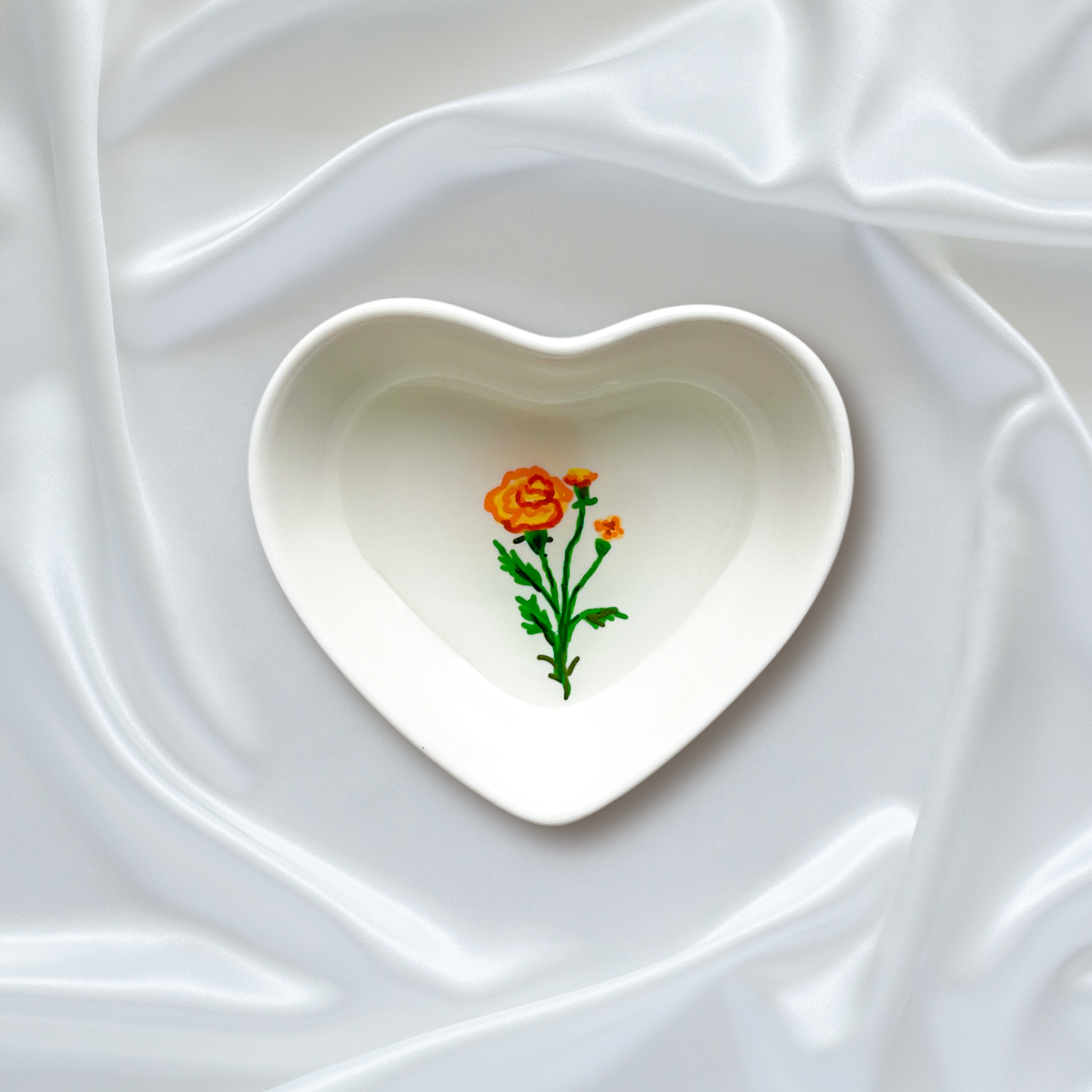 October Birth Flower Marigold Ceramic Ring Dish Jewelry Tray