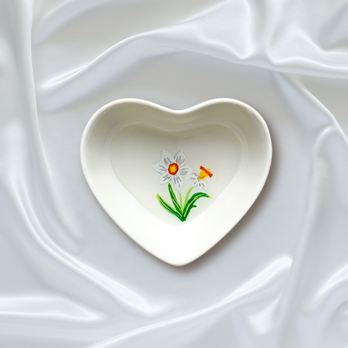 December Birth Flower Narcissus Ceramic Ring Dish Jewelry Tray