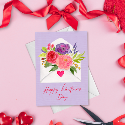 Happy Valentine's Day Flowers in Envelope Greeting Card