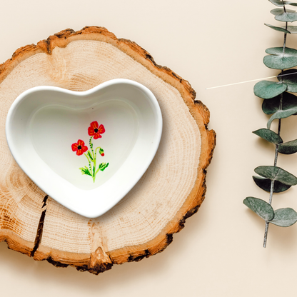 August Birth Flower Poppy Ceramic Ring Dish Jewelry Tray