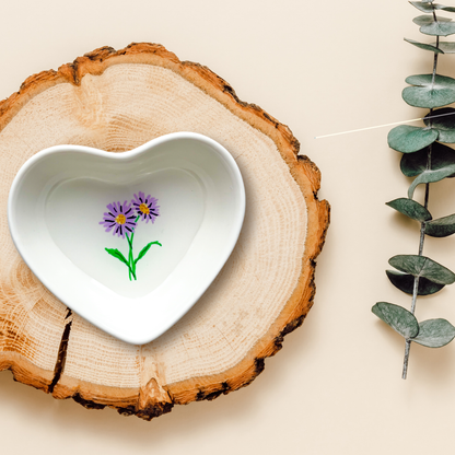 September Birth Flower Aster Ceramic Ring Dish Jewelry Tray