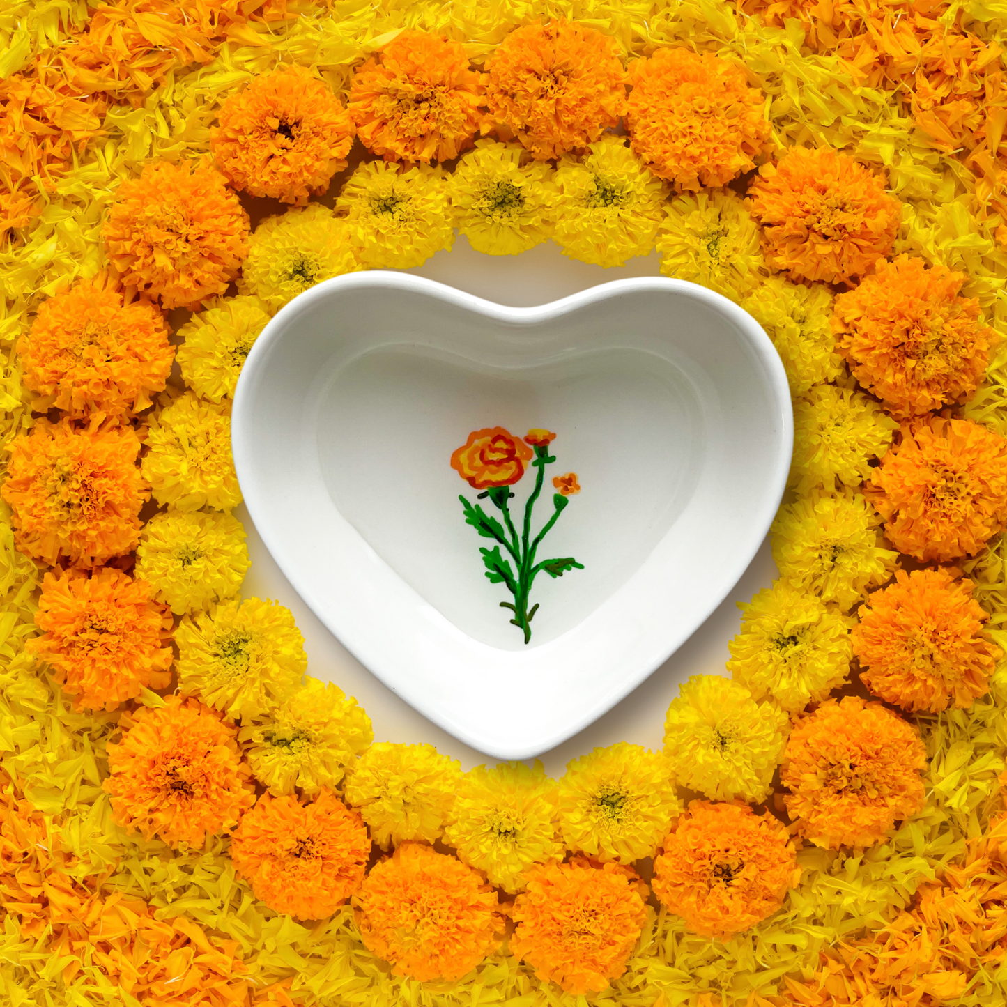 October Birth Flower Marigold Ceramic Ring Dish Jewelry Tray