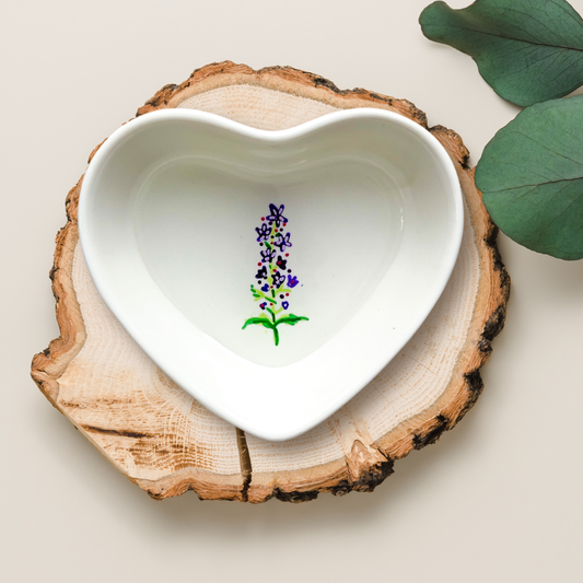 July Birth Flower Larkspur Ceramic Ring Dish Jewelry Tray