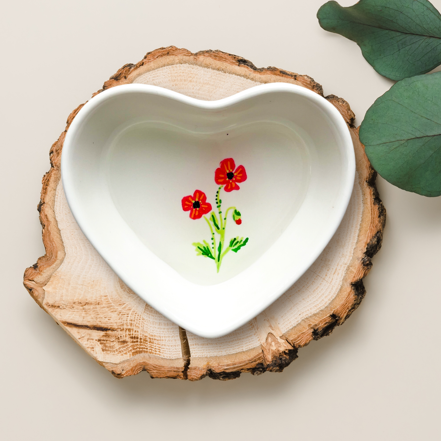 August Birth Flower Poppy Ceramic Ring Dish Jewelry Tray