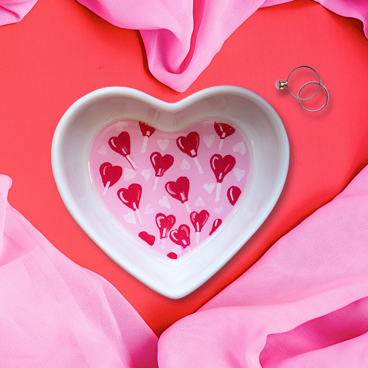 Lollipop Hearts Pattern Ceramic Trinket Dish