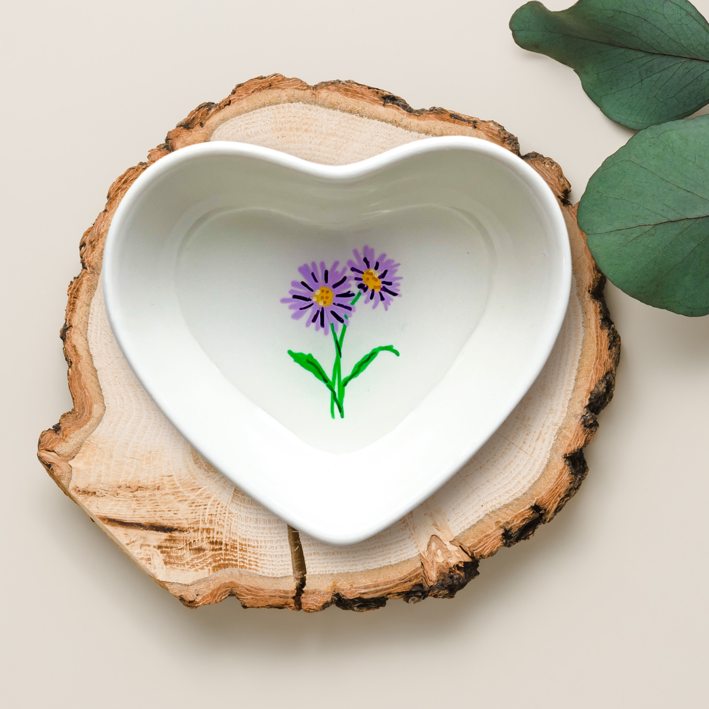 September Birth Flower Aster Ceramic Ring Dish Jewelry Tray