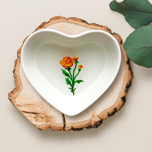 October Birth Flower Marigold Ceramic Ring Dish Jewelry Tray