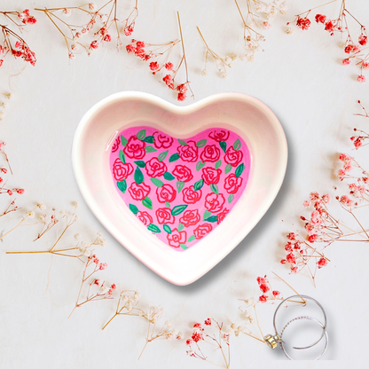 Red Roses in Pink Ceramic Trinket Dish