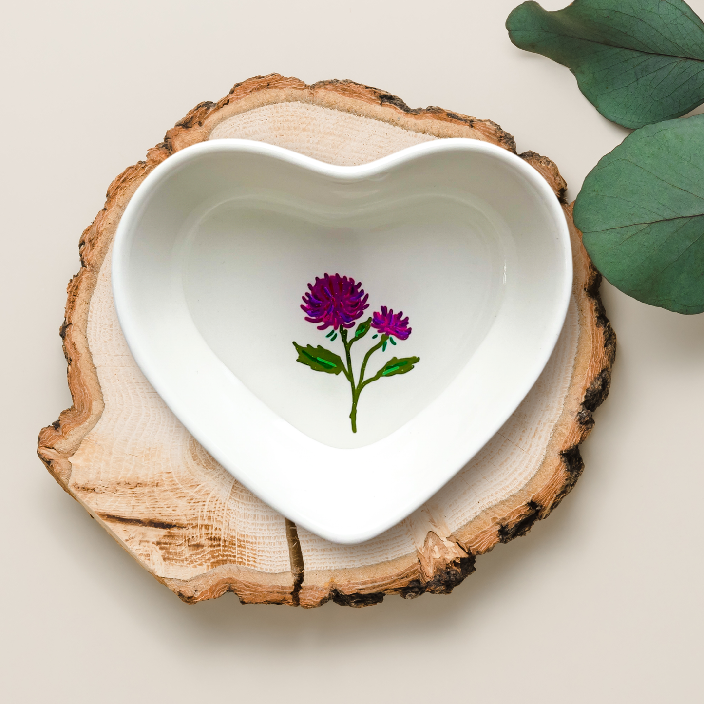 November Birth Flower Chrysanthemum Ceramic Ring Dish Jewelry Tray