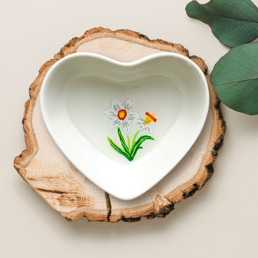 December Birth Flower Narcissus Ceramic Ring Dish Jewelry Tray