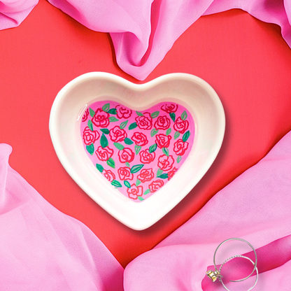 Red Roses in Pink Ceramic Trinket Dish