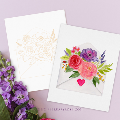 Valentine's Day Watercolor Coloring Pages ONLY