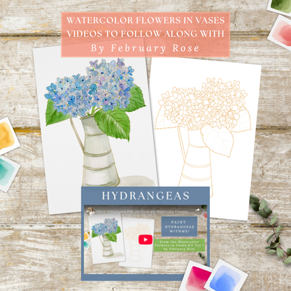 Watercolor Flowers in Vases Collection No. 1 Watercolor Coloring Pages Paint Kit - BEGINNER FRIENDLY TO ADVANCED