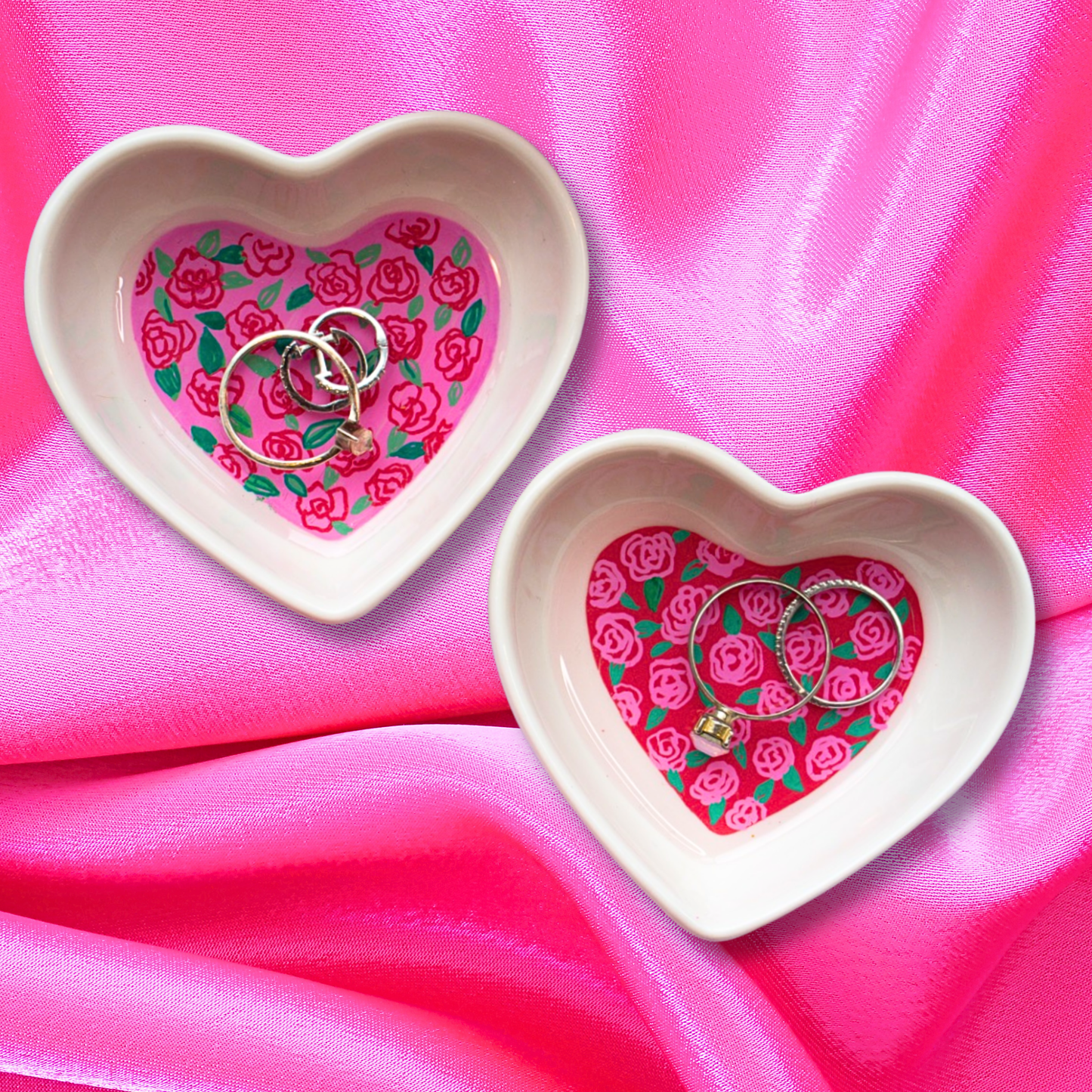 Red Roses in Pink Ceramic Trinket Dish