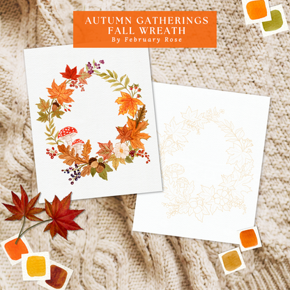 Autumn Gatherings Hand-Drawn Fall Watercolor Coloring Pages ONLY