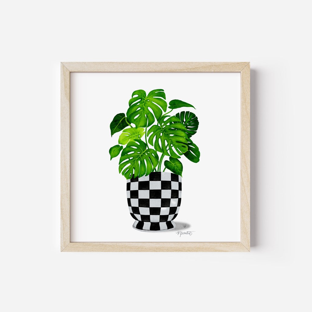 Monstera Checkered Pot Watercolor Art Print