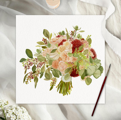 Custom Watercolor Special Occasion, Wedding, Anniversary Floral Bouquet Painting