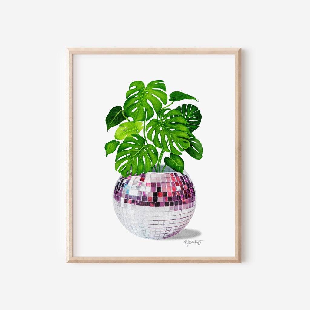 Disco Monstera Watercolor Art Print