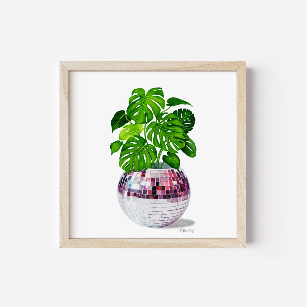 Disco Monstera Watercolor Art Print