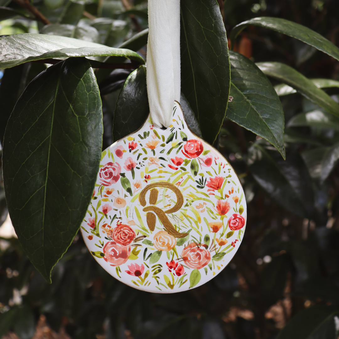 Festive Flora Custom Monogram Ornament (PRE-ORDER)