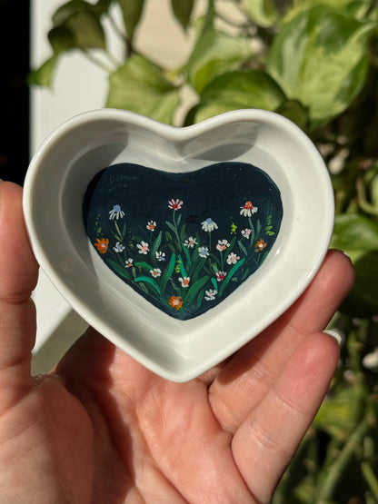 Wildflowers in dark navy Ceramic Trinket Dish