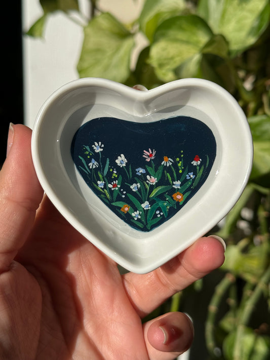 Wildflowers in dark navy Ceramic Trinket Dish