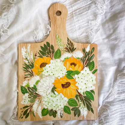 Sunflower & Hydrangea Floral Hand-painted Charcuterie Board