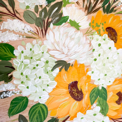 Sunflower & Hydrangea Floral Hand-painted Charcuterie Board