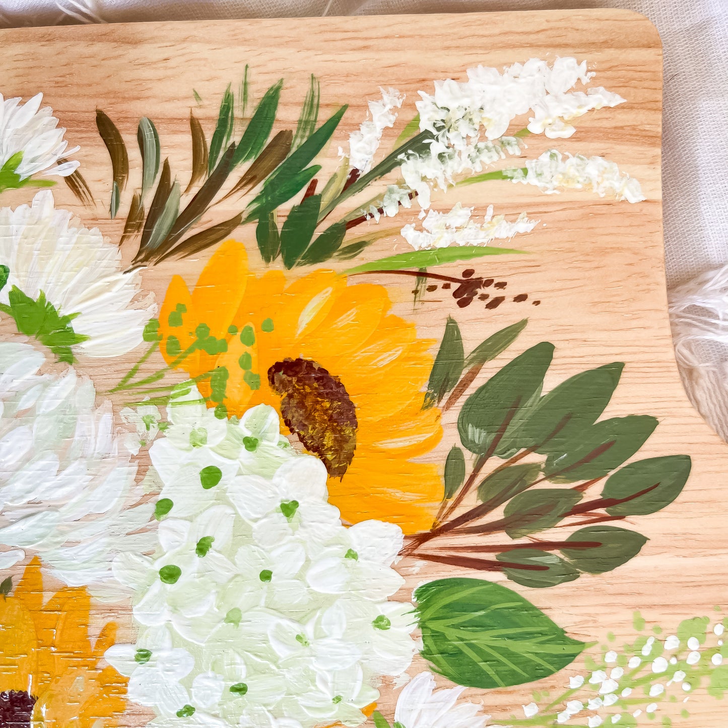 Sunflower & Hydrangea Floral Hand-painted Charcuterie Board