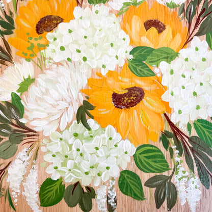 Sunflower & Hydrangea Floral Hand-painted Charcuterie Board