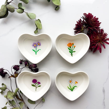 November Birth Flower Chrysanthemum Ceramic Ring Dish Jewelry Tray