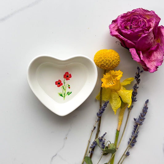 August Birth Flower Trinket Dish- Poppy