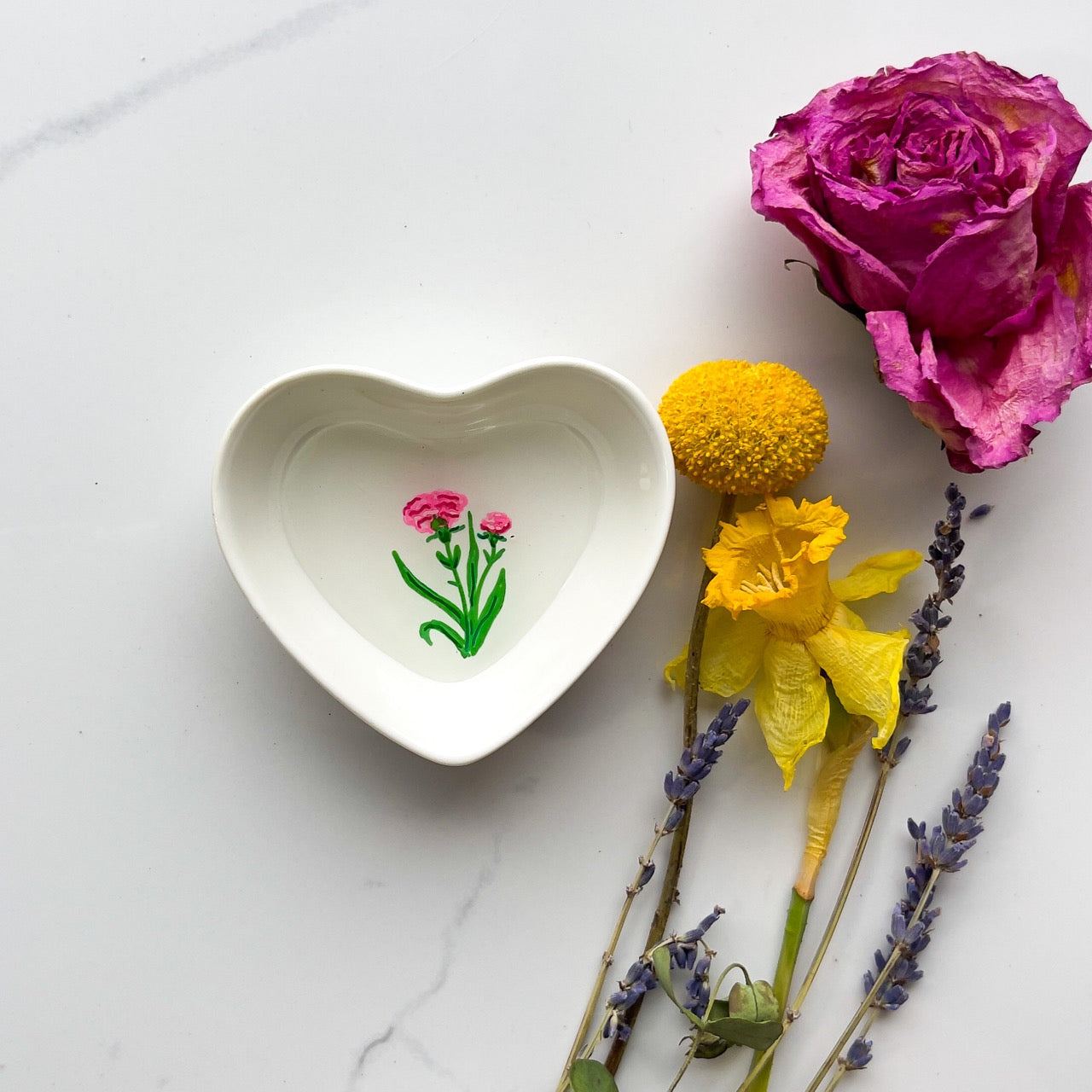 January Birth Flower Trinket Dish- Carnation