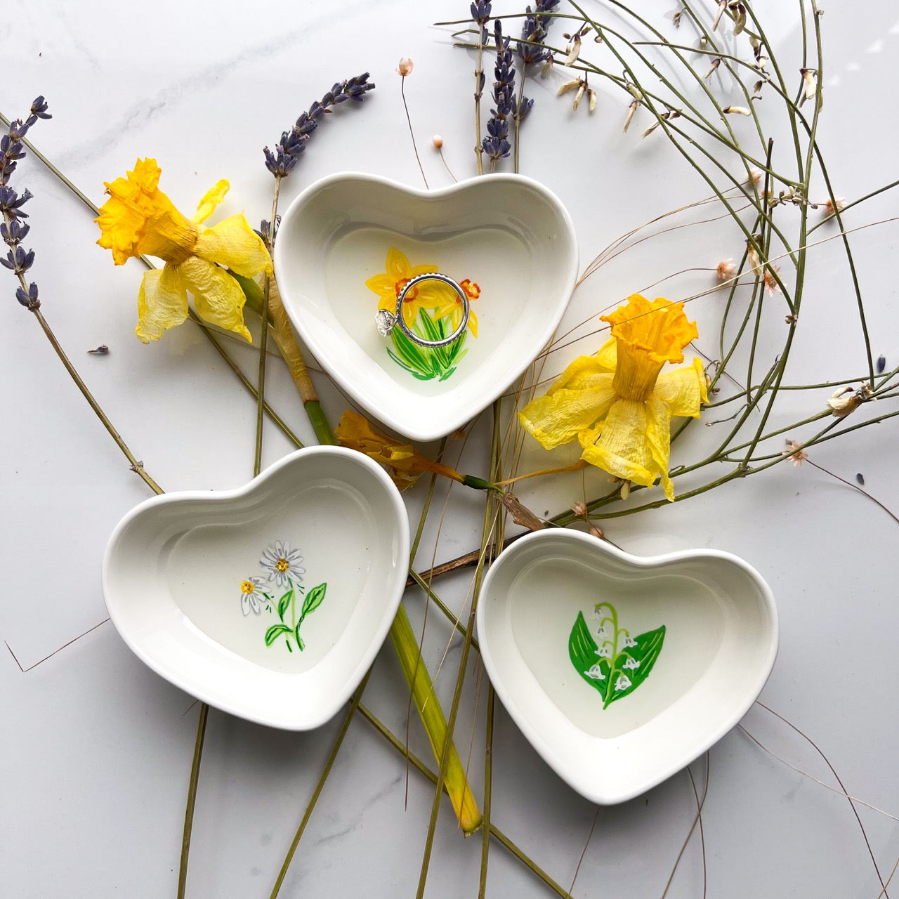 March Birth Flower  Daffodil Ring Dish Jewelry Tray