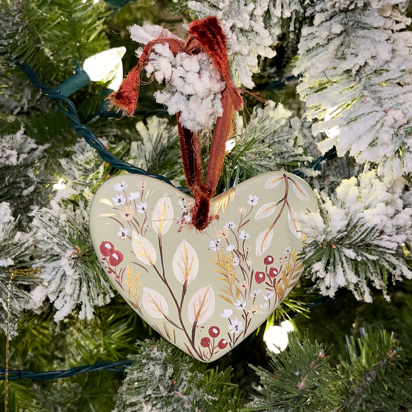 Botanicals in Sage Heart Shaped Ornament