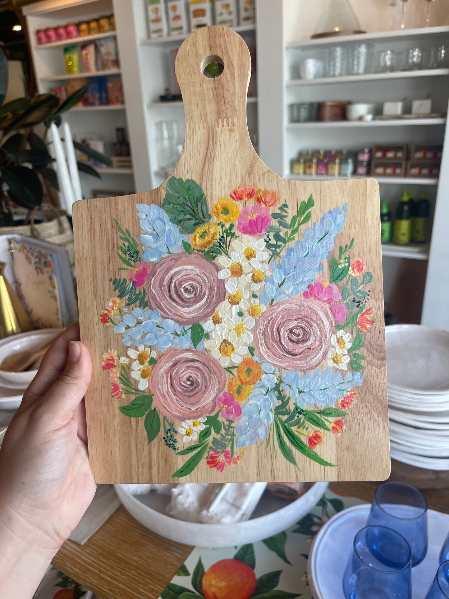 Bursting Blooms Hand Painted Charcuterie board