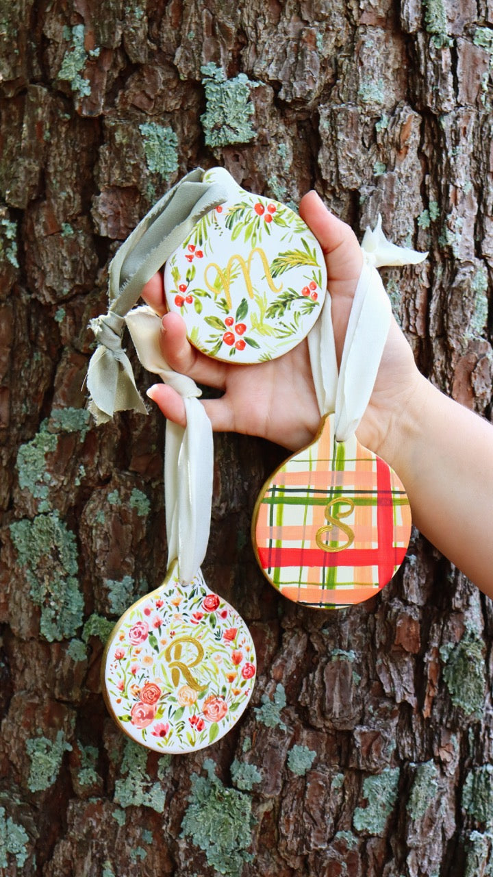 Festive Flora Custom Monogram Ornament (PRE-ORDER)