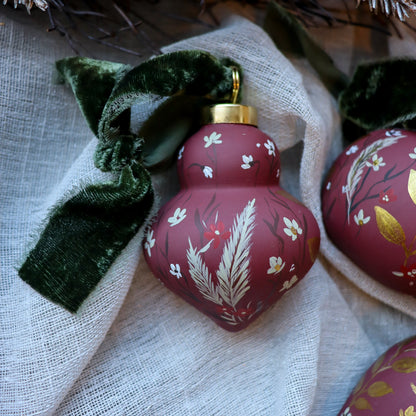 Botanicals in Scarlet Finial Shaped Ceramic Ornament