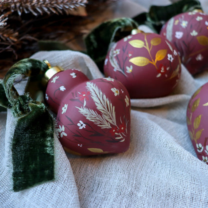 Botanicals in Scarlet Finial Shaped Ceramic Ornament