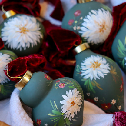 Dahlias in Verte Finial Shaped Ceramic Ornament