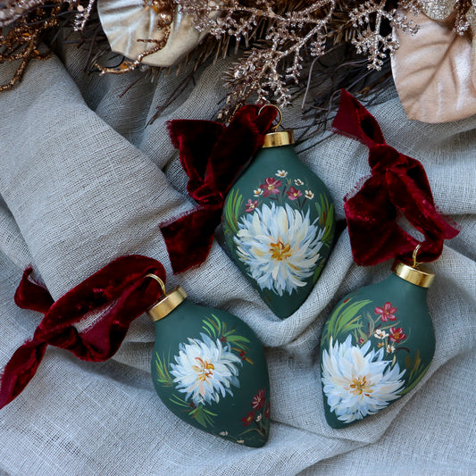 Dahlias in Verte Icicle shaped Ceramic Ornament