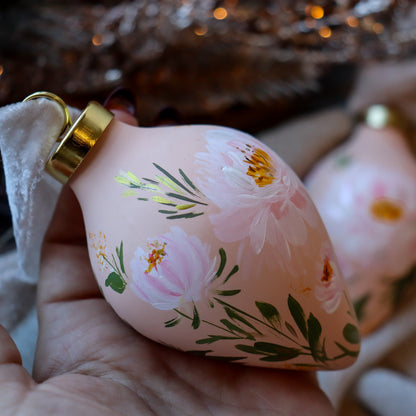 Peonies in Blush Icicle Shaped Ceramic Ornament