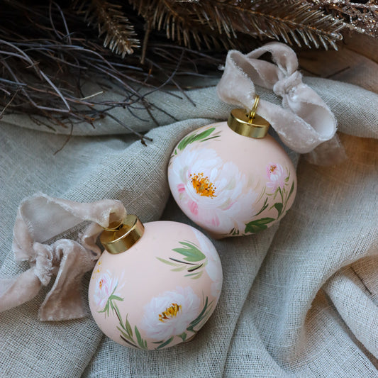 Peonies in Blush Retro Shaped Ceramic Ornament