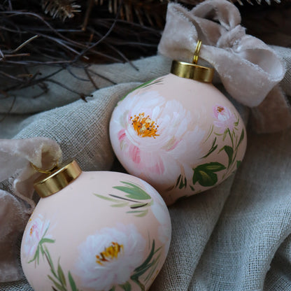 Peonies in Blush Retro Shaped Ceramic Ornament